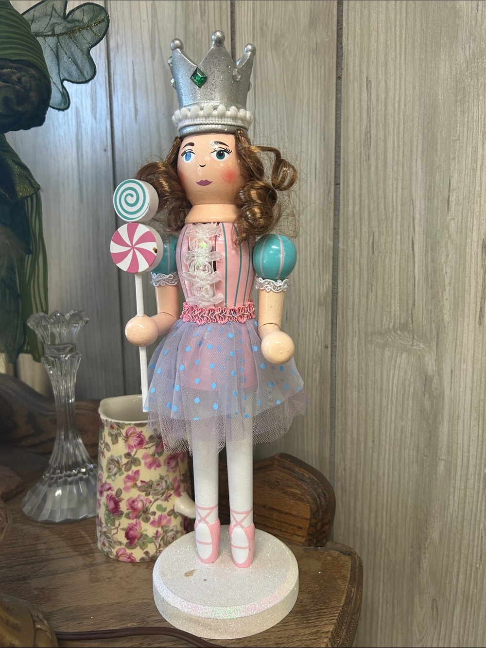 Pink & Teal Candy Princess Nutcracker Figurine